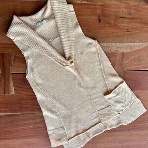 Eileen Fisher Top Small Linen Sleeveless Petite‎ Butter Yellow Portrait Collar